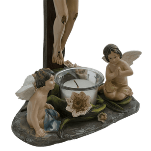 14.5 Angels at Jesus on Crucifix with Candle Religious Catholic Figurine