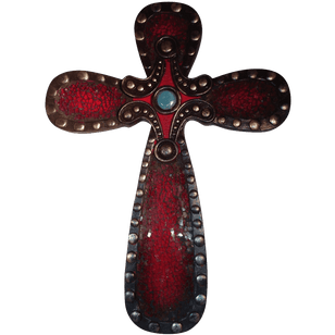 Large Mosaic Encrusted Religious Cross (Red)
