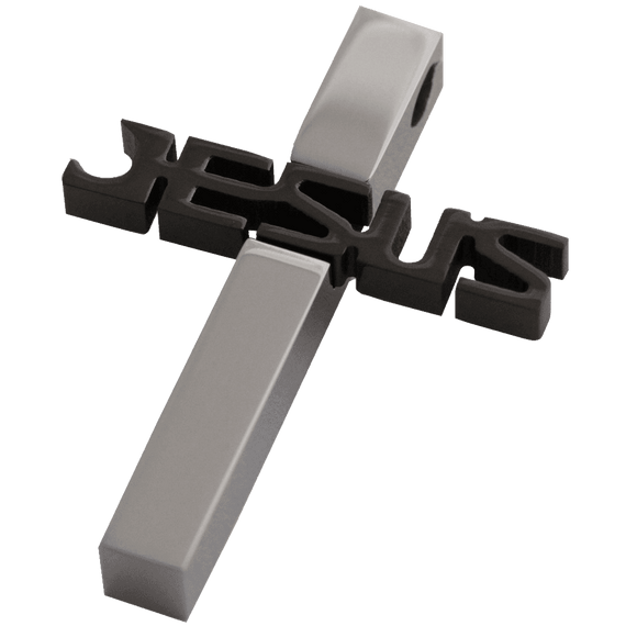 MEN Set Black and Silver JESUS Cross Stainless Steel Pendant
